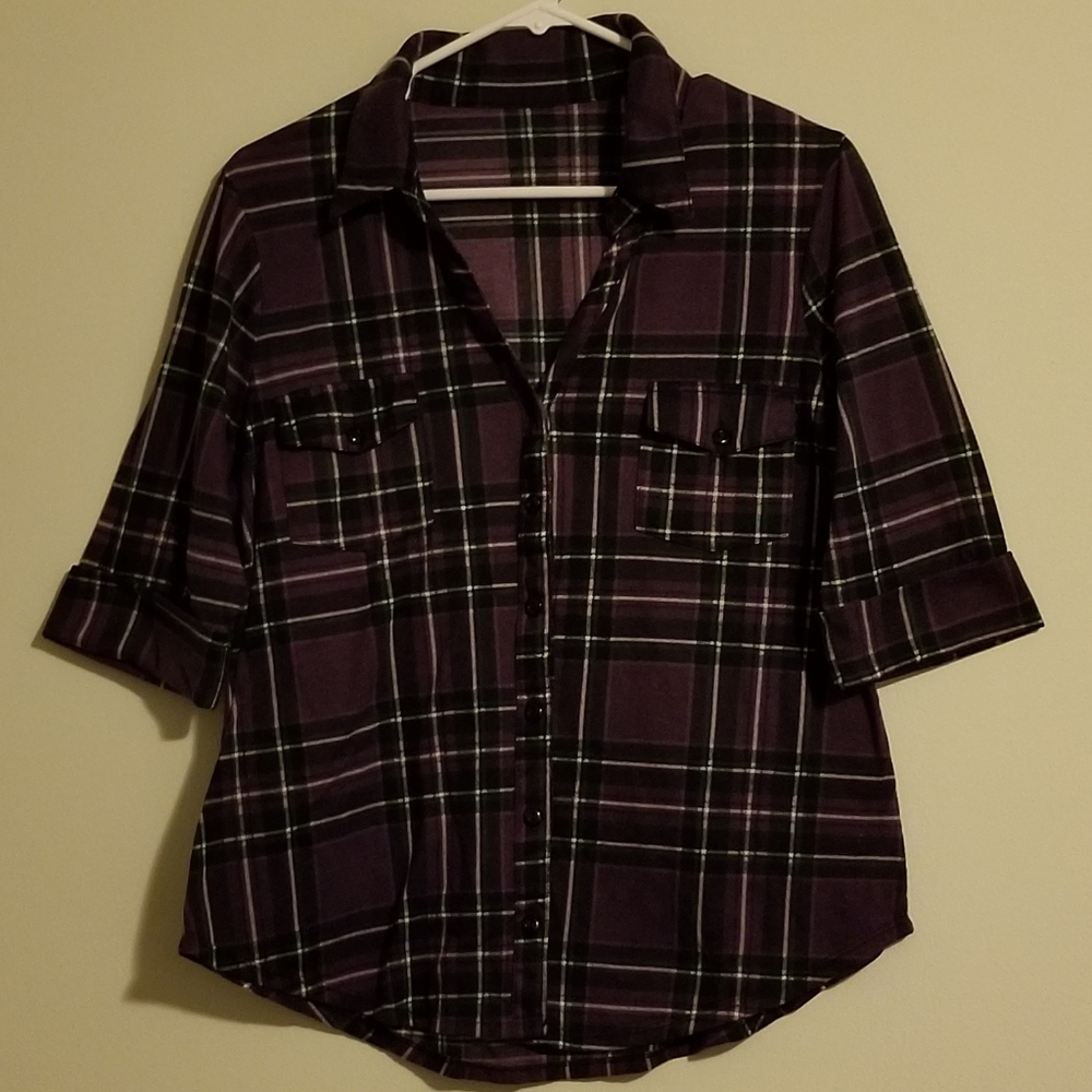 Purple with green & cream striped flannel